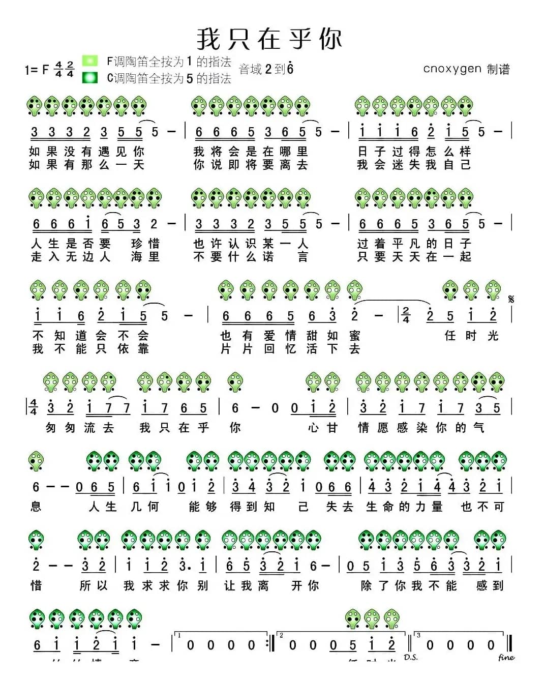 我只在乎你（陶笛谱）
