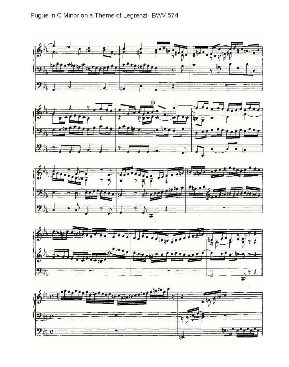  Fugue in C Minor on a Theme of Legrenzi--BWV 574 （管风琴谱）
