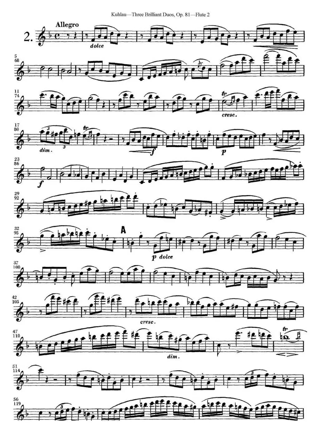 库劳长笛二重奏练习三段OP.81——Flute 2（NO.2）