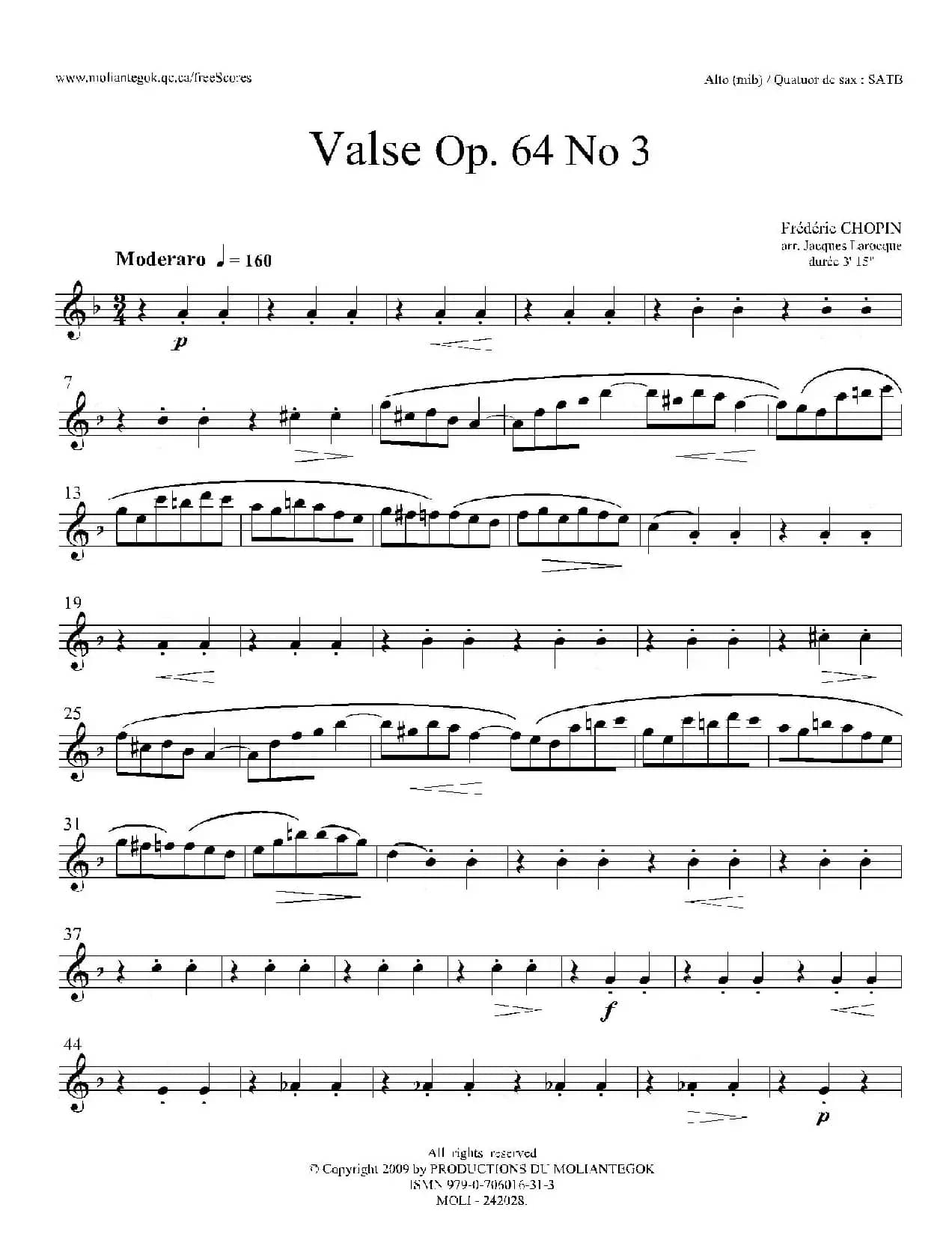 降A大调圆舞曲 Op.64 No.3（四重奏中音萨克斯分谱）