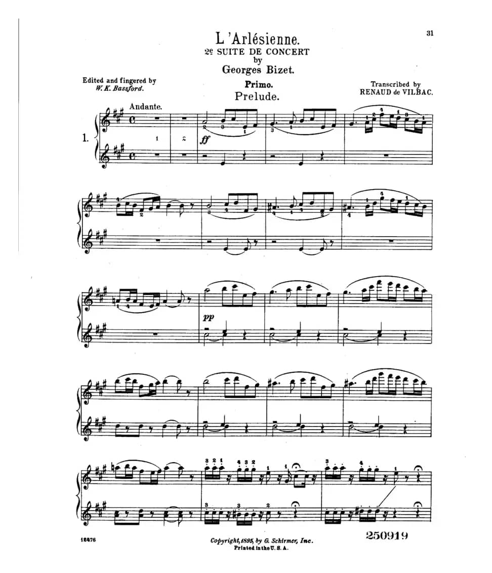 L'Arlesienne Suite No·2（阿莱城姑娘·第二组曲·四手联弹）