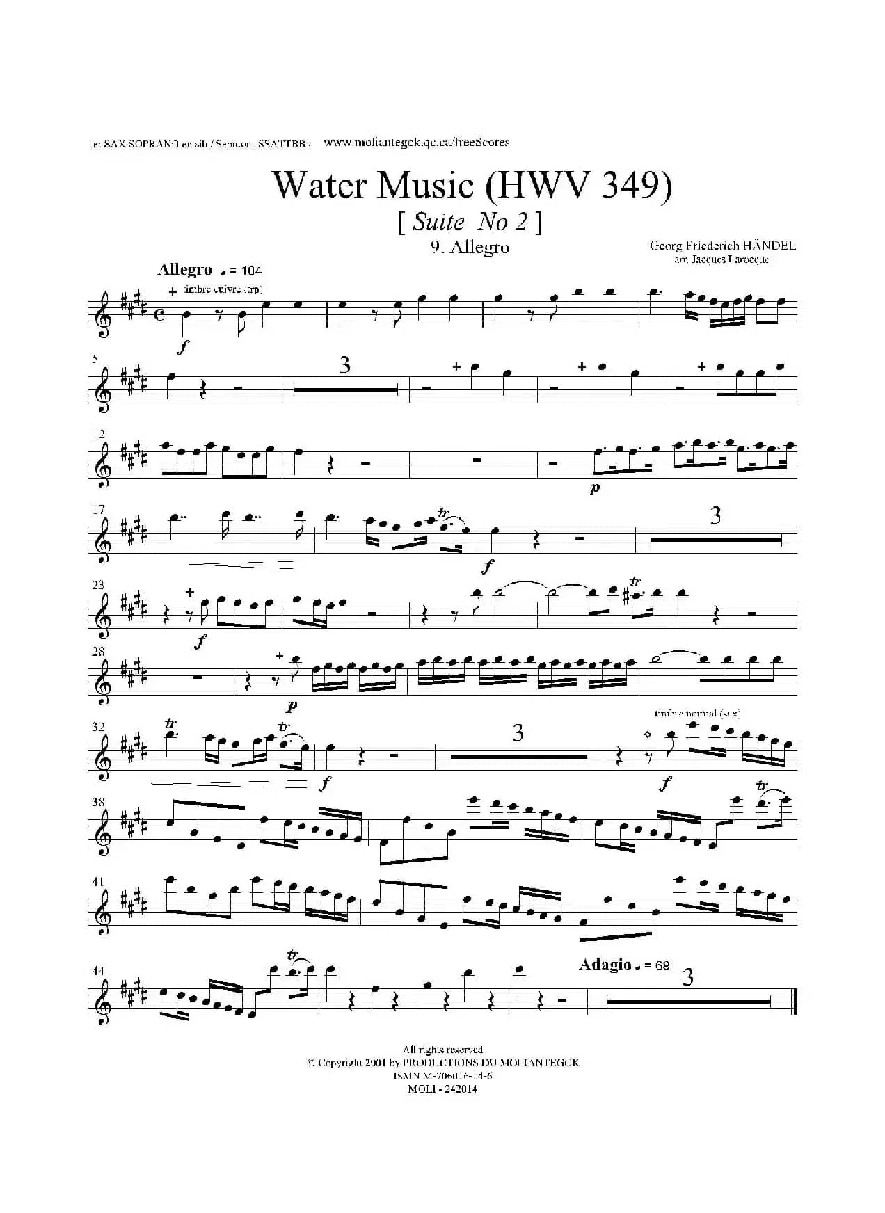 Water Music（HWV.349 No.2）（第一高音萨克斯）