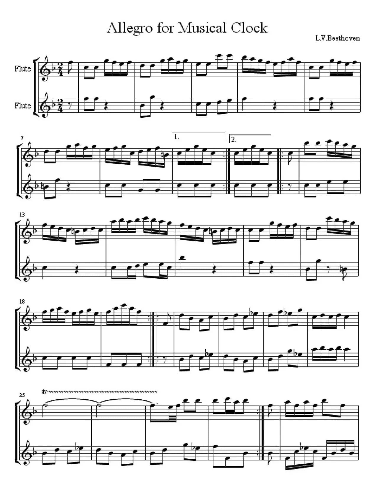 Allegro for Musical Clock（二重奏）