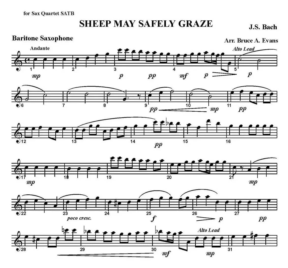 SHEEP MAY SAFELY GRAZE（四重奏·上低音萨克斯分谱）