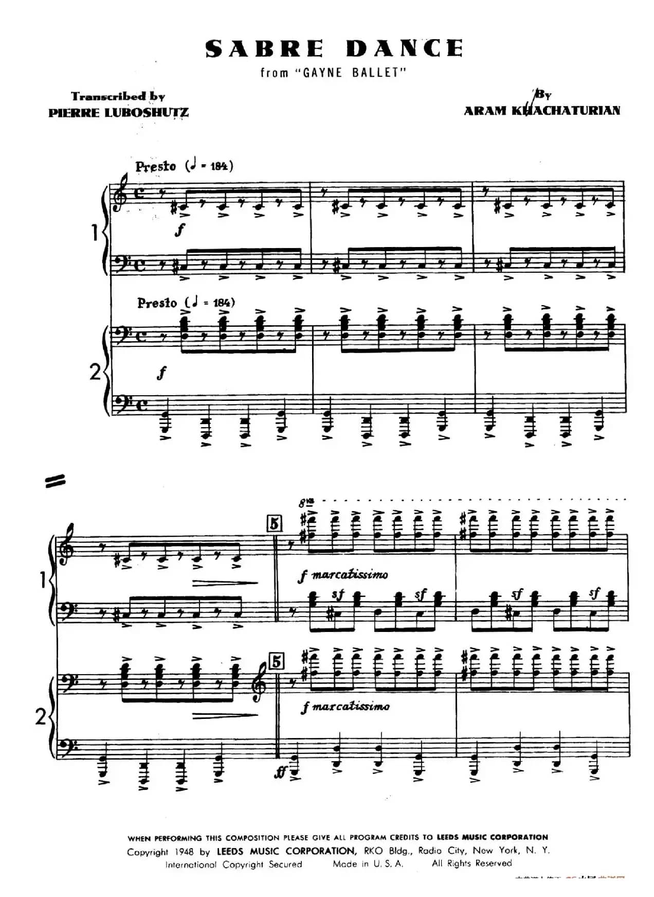 Sabre Dance（马刀舞曲）（双钢琴版）