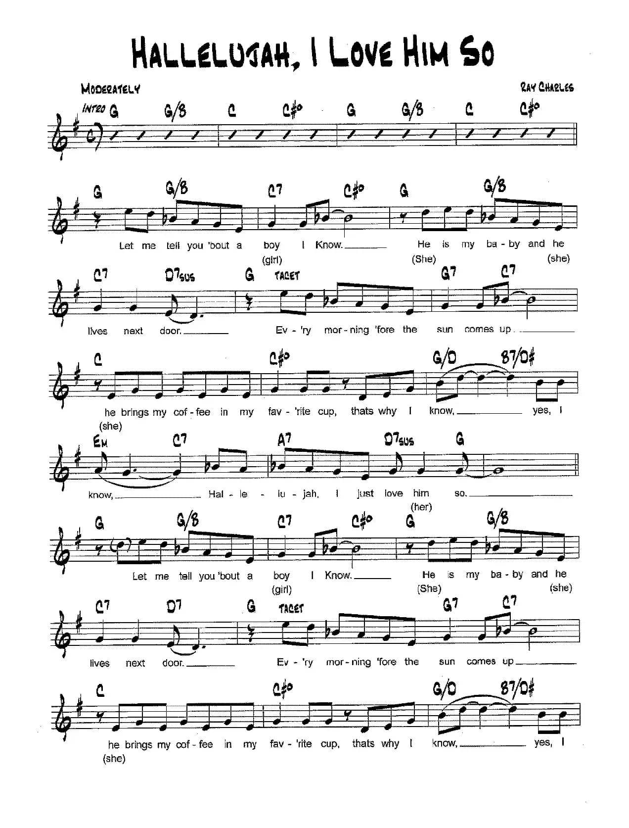 降B爵士乐谱：HALLELUJAH,I LOVE HIM SO