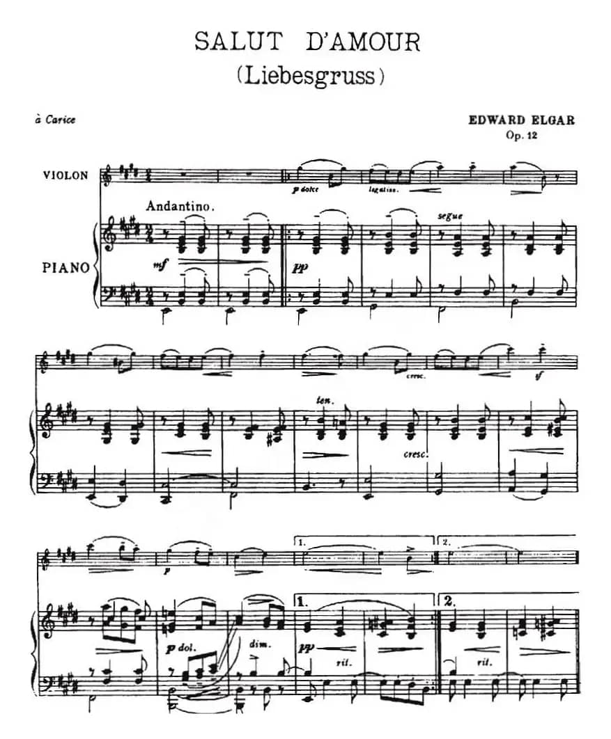 SALUT D'AMOUR（Liebesgruss）（爱的致意、小提琴+钢琴伴奏）