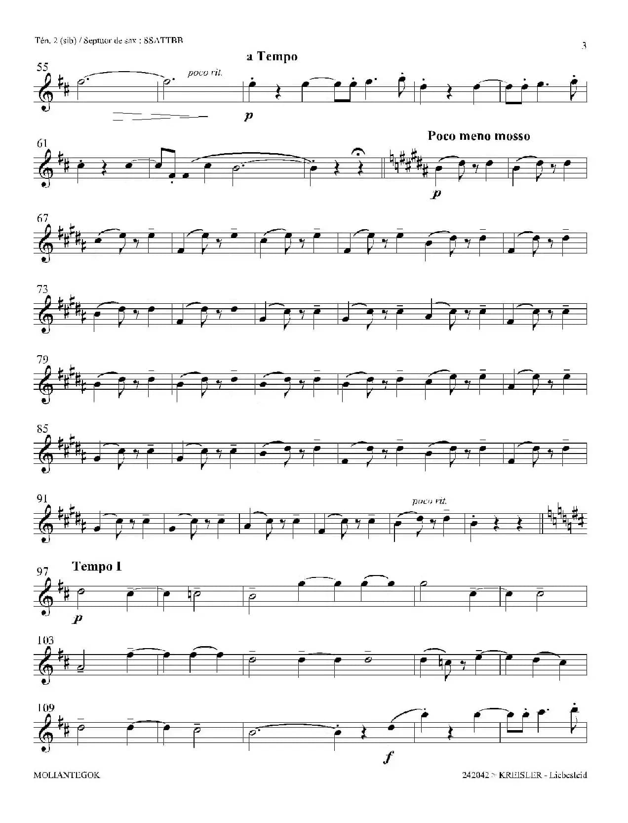 Liebesleid（四重奏、第1、2次中音萨克斯分谱）