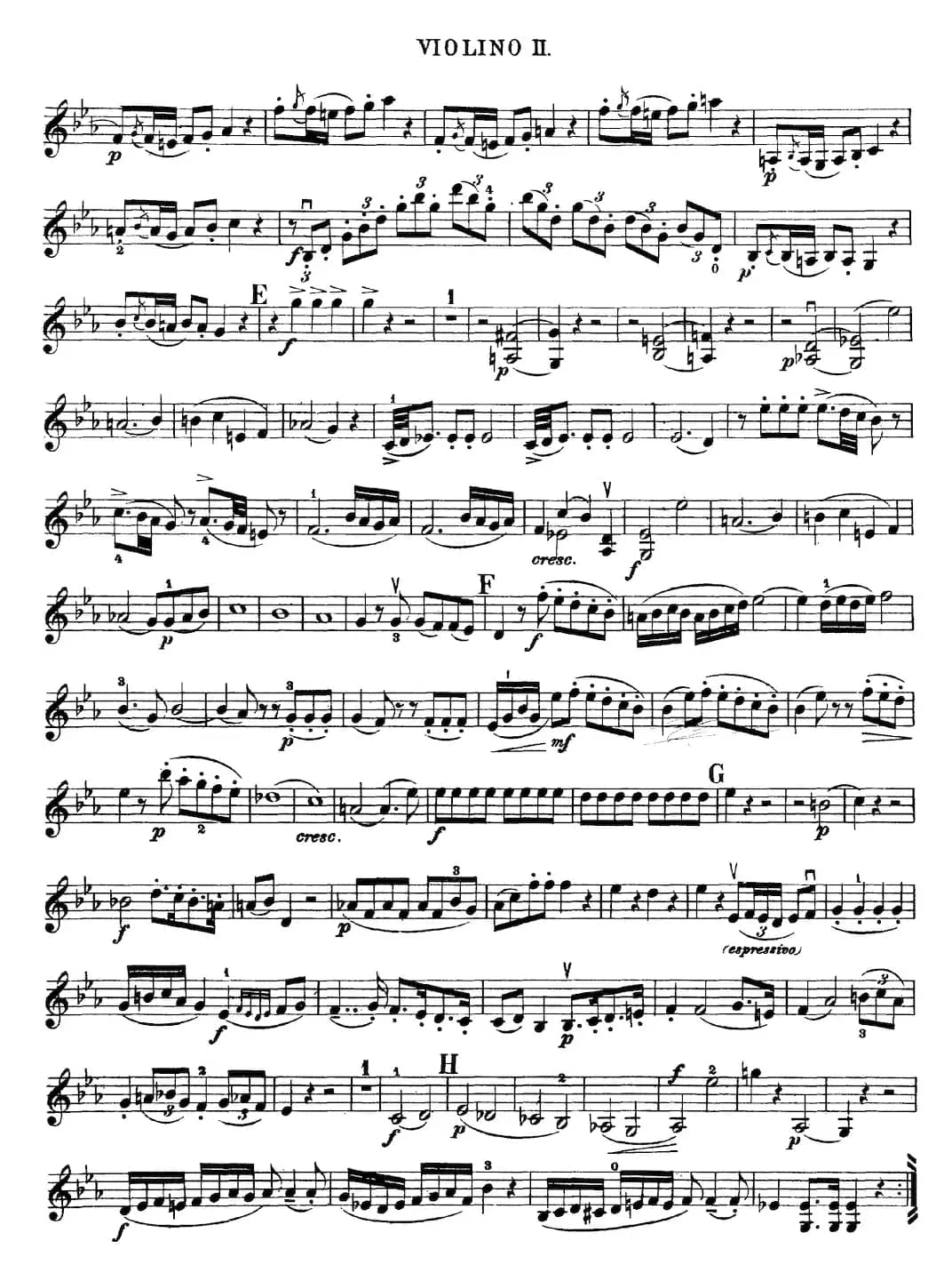 Mozart《Quartet No.16 in Eb Major,K.428》（Violin 2分谱）