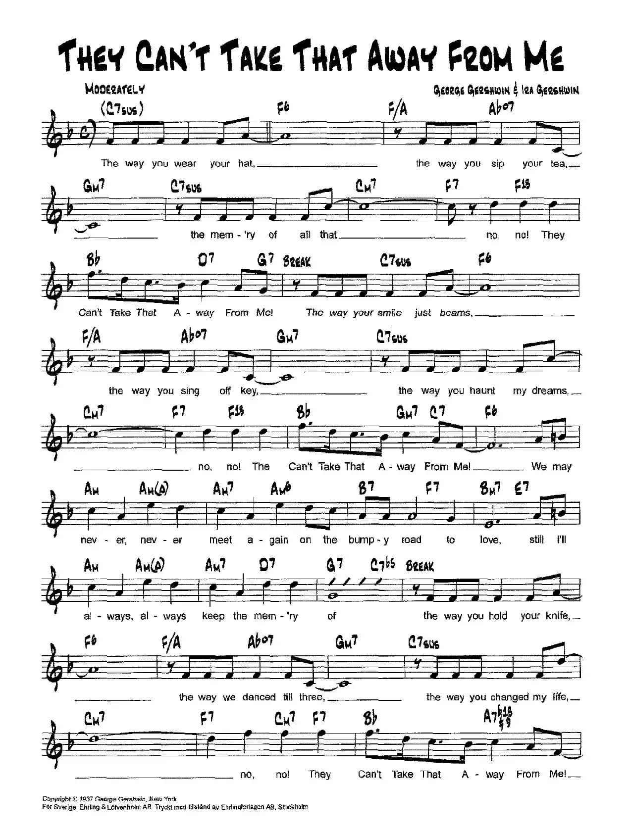 降B爵士乐谱：THEY CAN'T TAKE THAT AWAY FROM ME