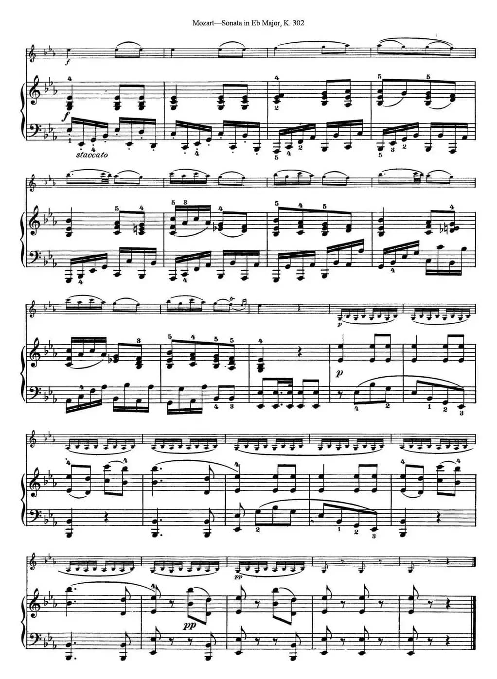 Violin Sonata in Eb Major K.302（小提琴+钢琴伴奏）