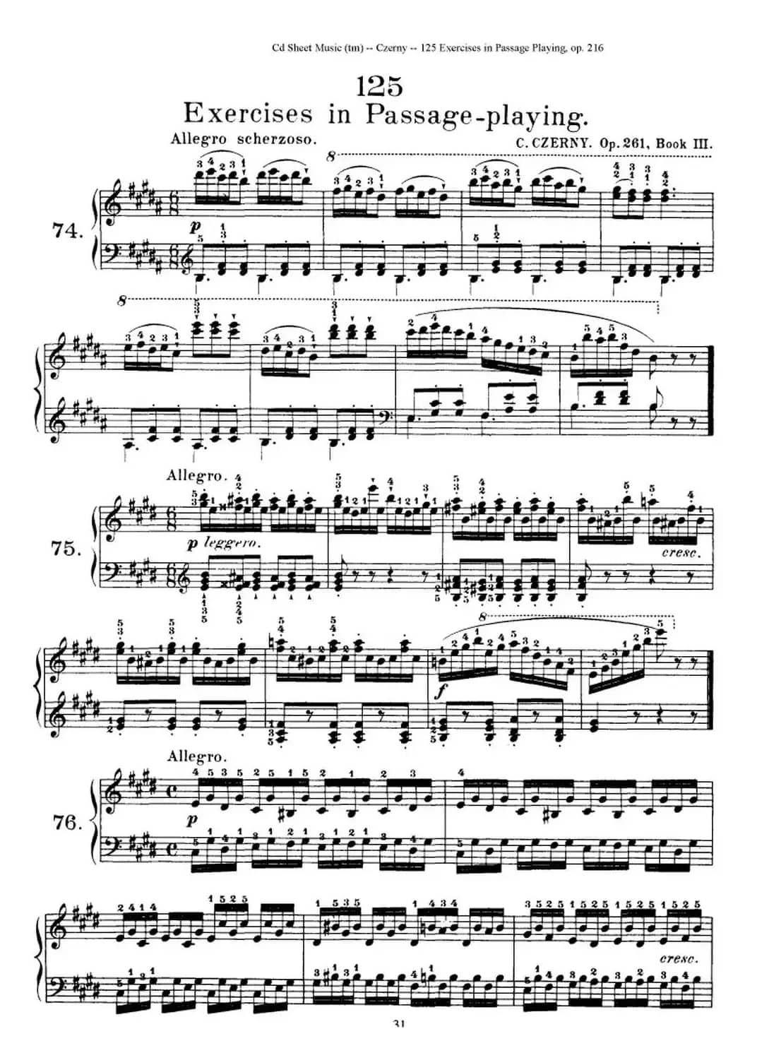 125 Exercises in Passage Playing Op.261（车尔尼125首钢琴短乐句练习曲（61——78））