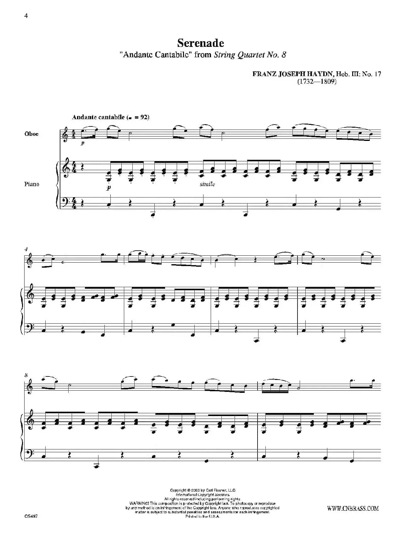 Serenade（双簧管+钢琴伴奏）