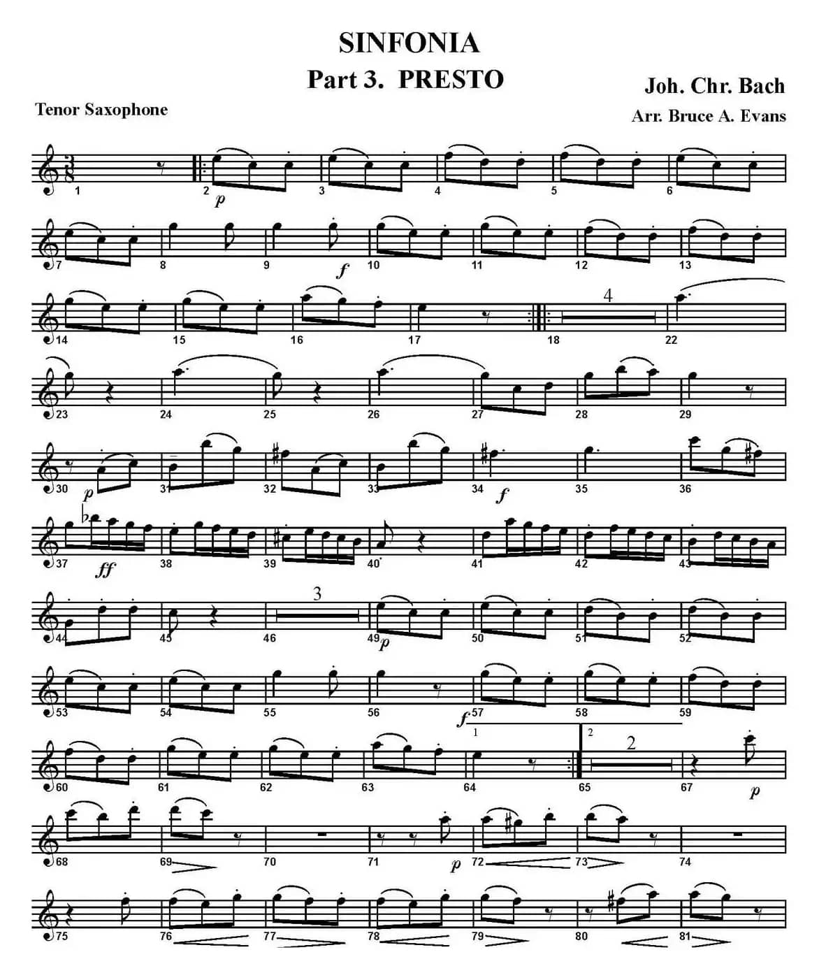 SINFONIA Part 3. PRESTO（四重奏·次中音萨克斯分谱）