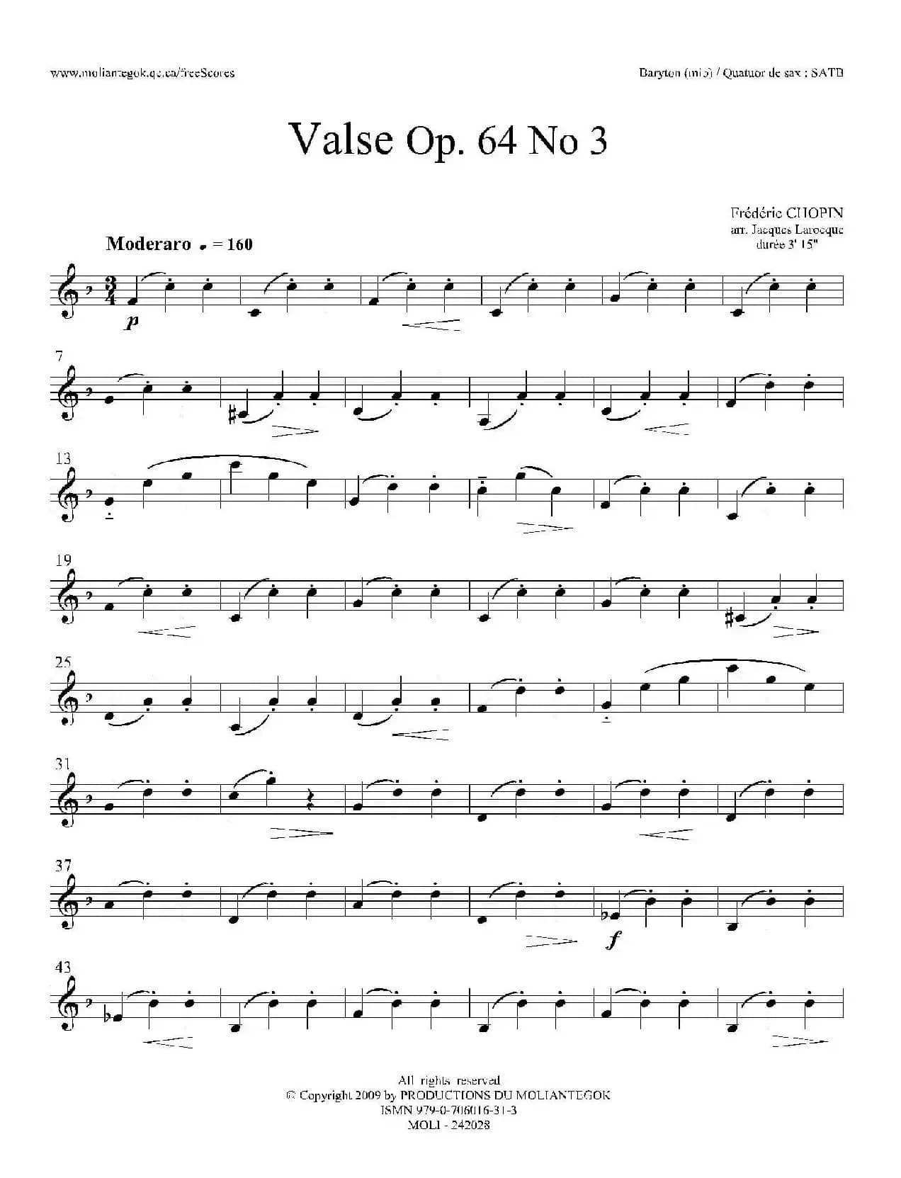 降A大调圆舞曲 Op.64 No.3（四重奏上低音萨克斯分谱）