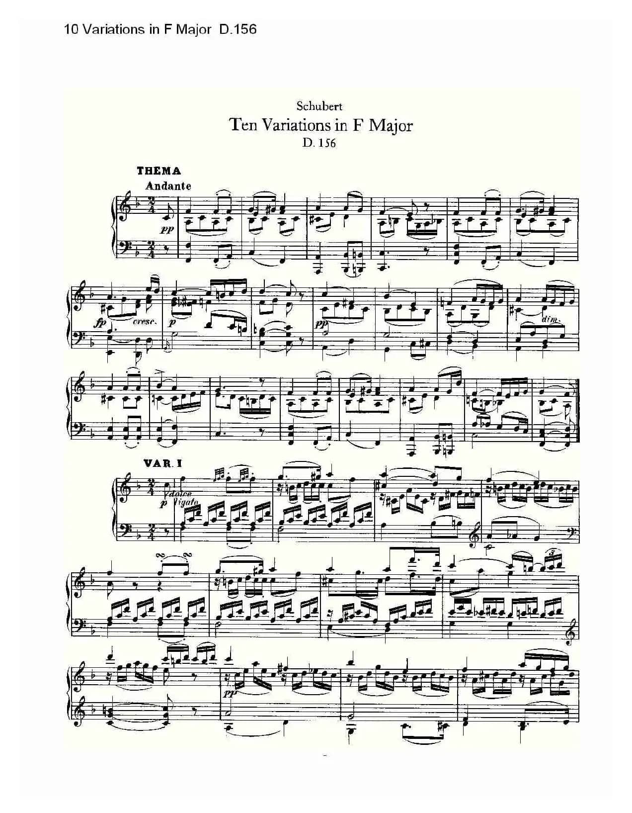 10 Variations in F Major D.156(F大调10变奏曲 D.156)