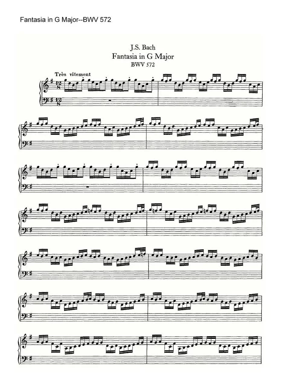 Fantasia in G Major--BWV 572（管风琴谱）