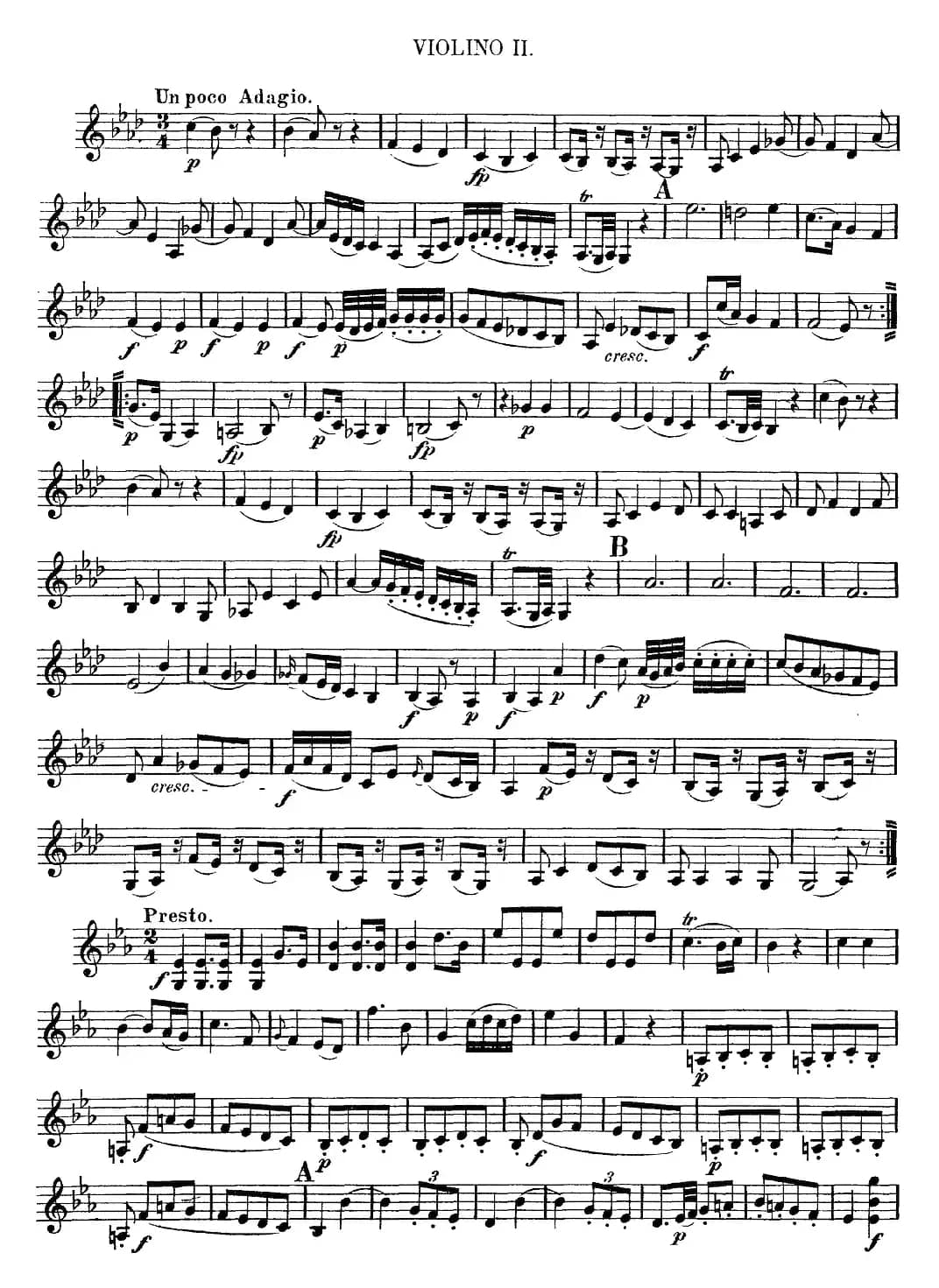 Mozart《Quartet No.7 in Eb Major,K.160》（Violin 2分谱）