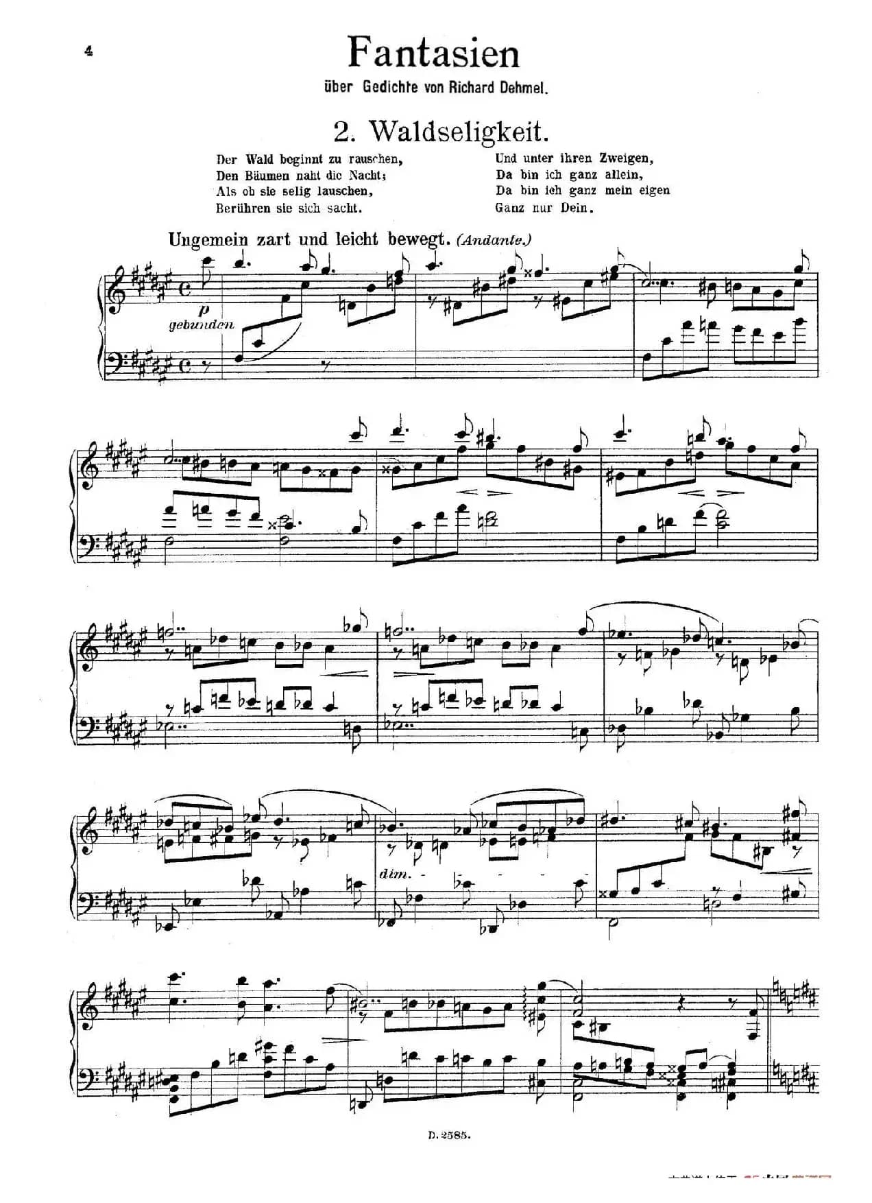 Fantasien über Gedichte von Richard Dehmel Op.9（德默尔之诗幻想曲2. 幸福的森林）