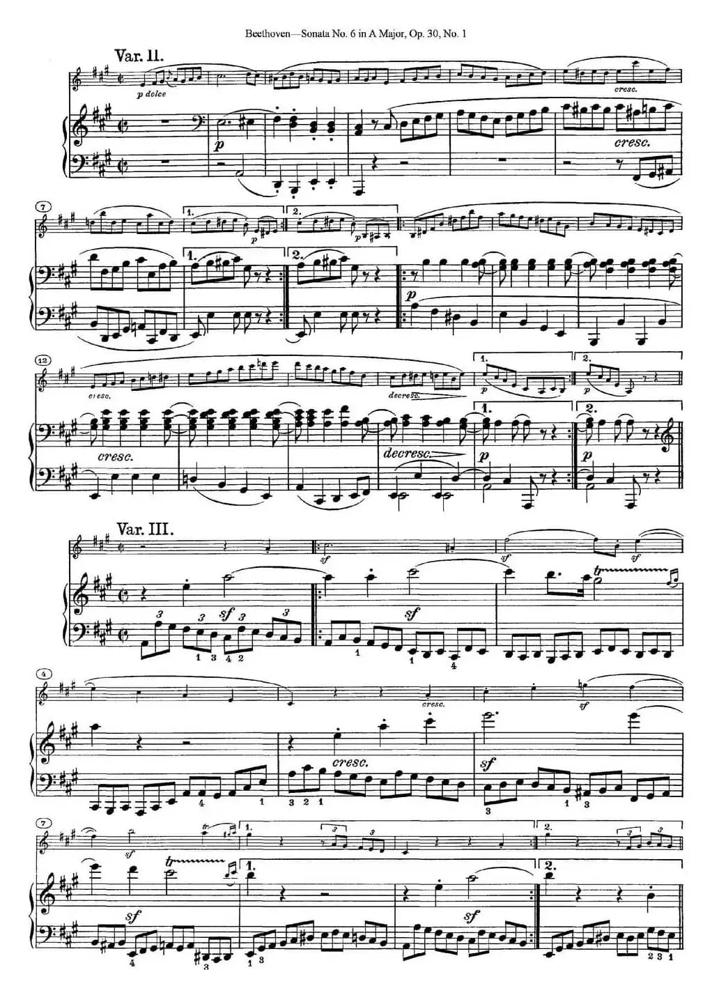 Violin Sonata No.6 in A Major Op.30 No.1（小提琴+钢琴伴奏）