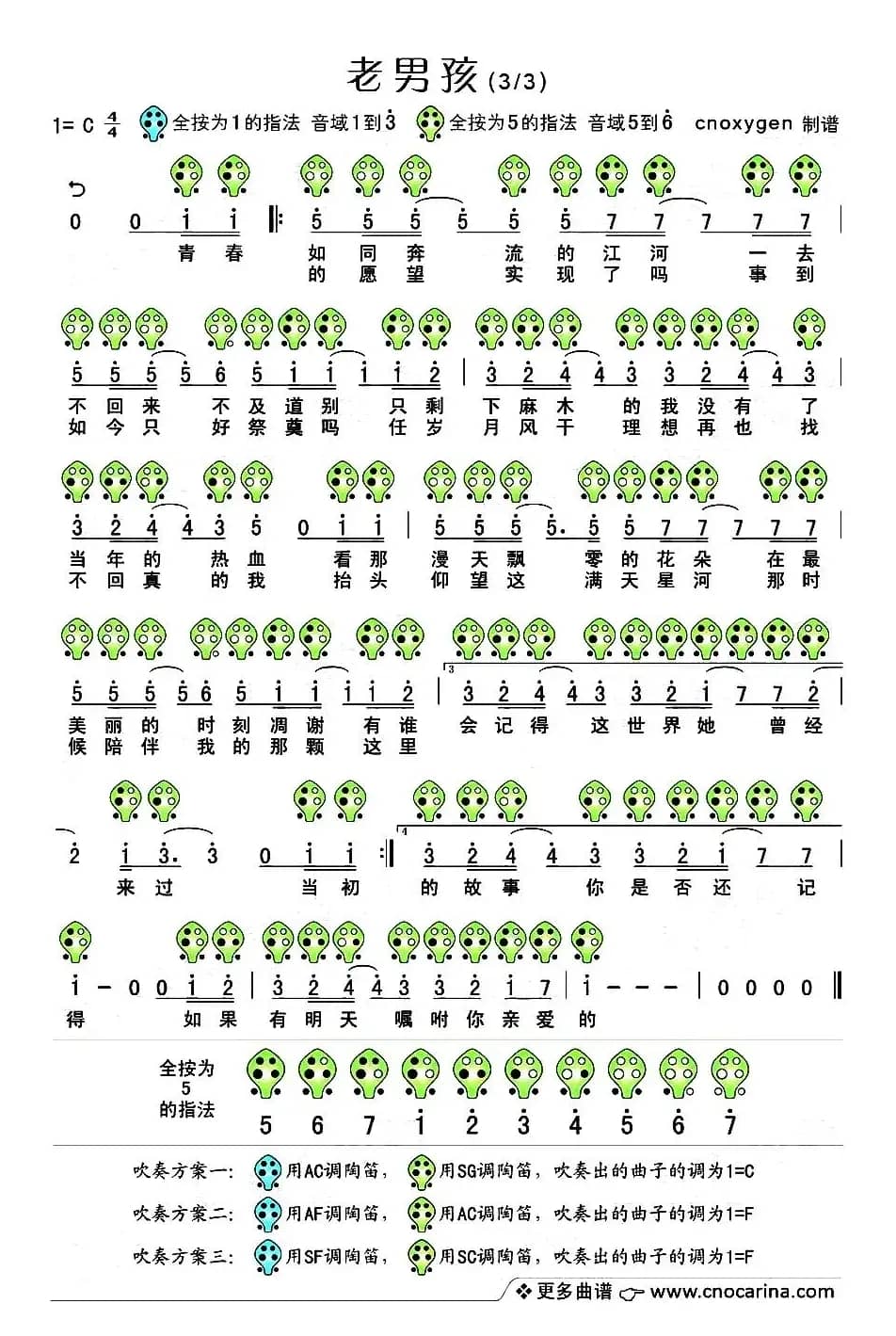 老男孩（六孔陶笛谱）