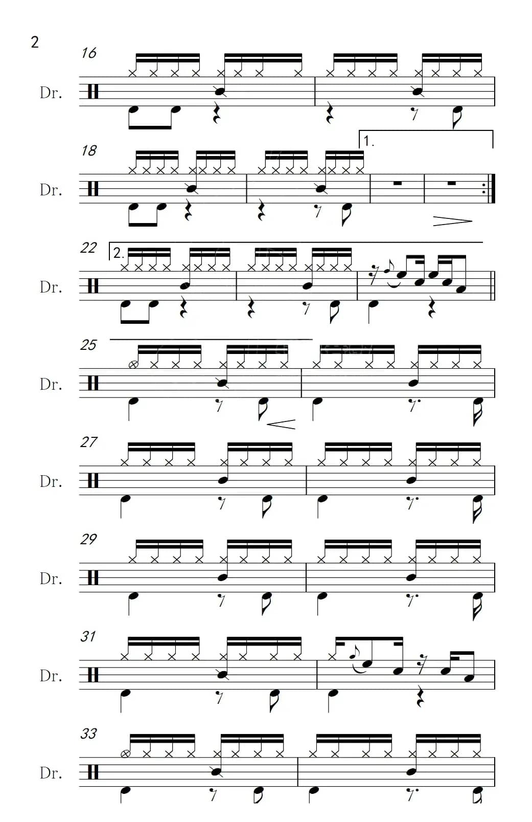 风雨无阻（架子鼓谱）