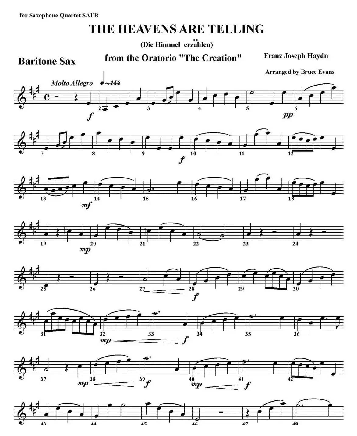 THE HEAVENS ARE TELLING（四重奏·上低音萨克斯分谱）