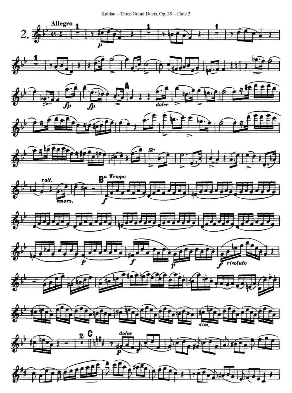 库劳长笛二重奏大练习曲Op.39——Flute 2（No.2）