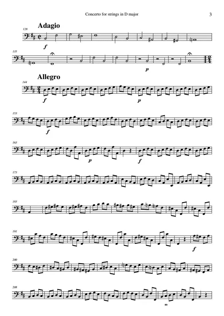 Concerto for strings in D Major（RV121、Cello分谱）
