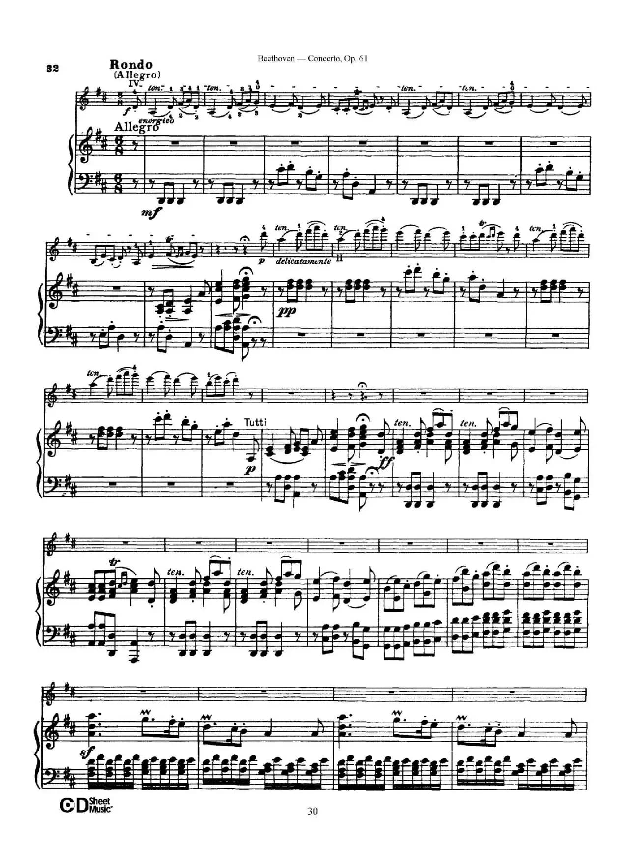 D大调小提琴协奏曲 Op.61（小提琴与钢琴版）