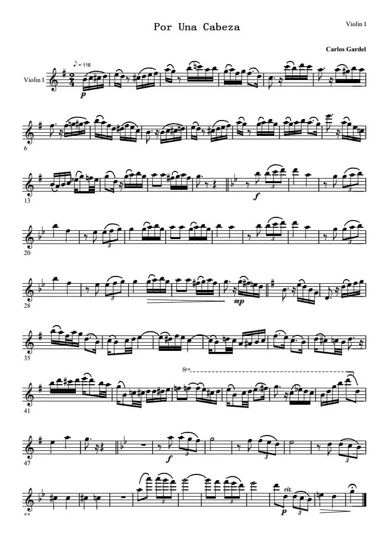 Por Una Cabeza 一步之遥（第一小提琴分谱）