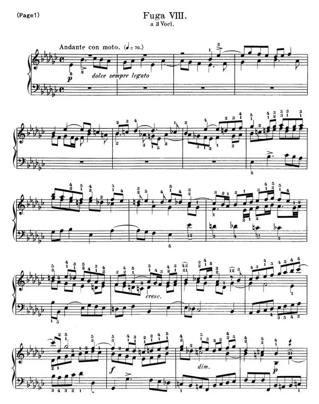 巴赫《平均律钢琴曲集·第一卷》之赋格曲（NO.8）