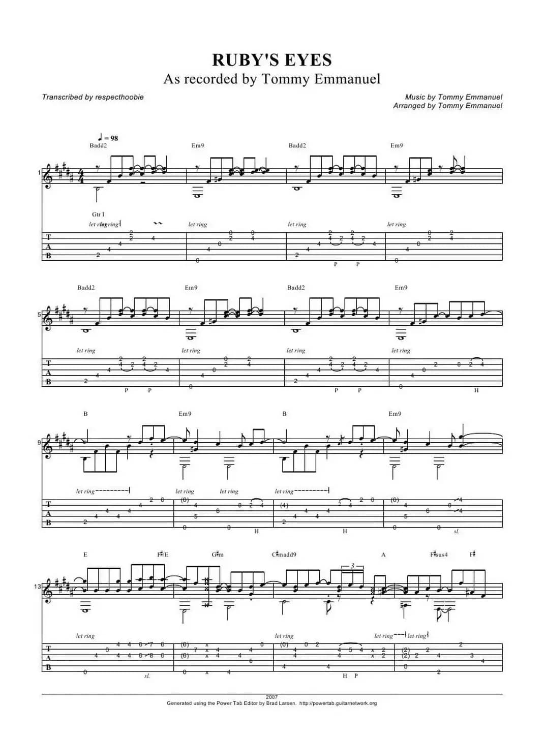 tommy emmanuel： rubys eyes（指弹吉它）