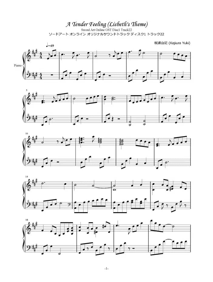 A Tender Feeling（Lisbeth’s Theme Lizbeth 莉兹贝特 リズベット)(Sword Art Online OST ソード ）