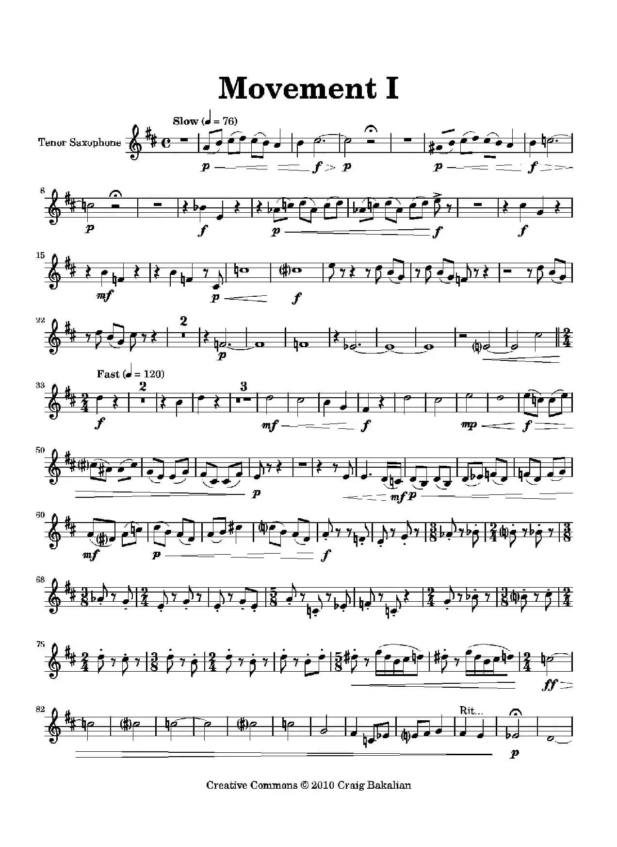 Movement（四重奏次中音萨克斯分谱）