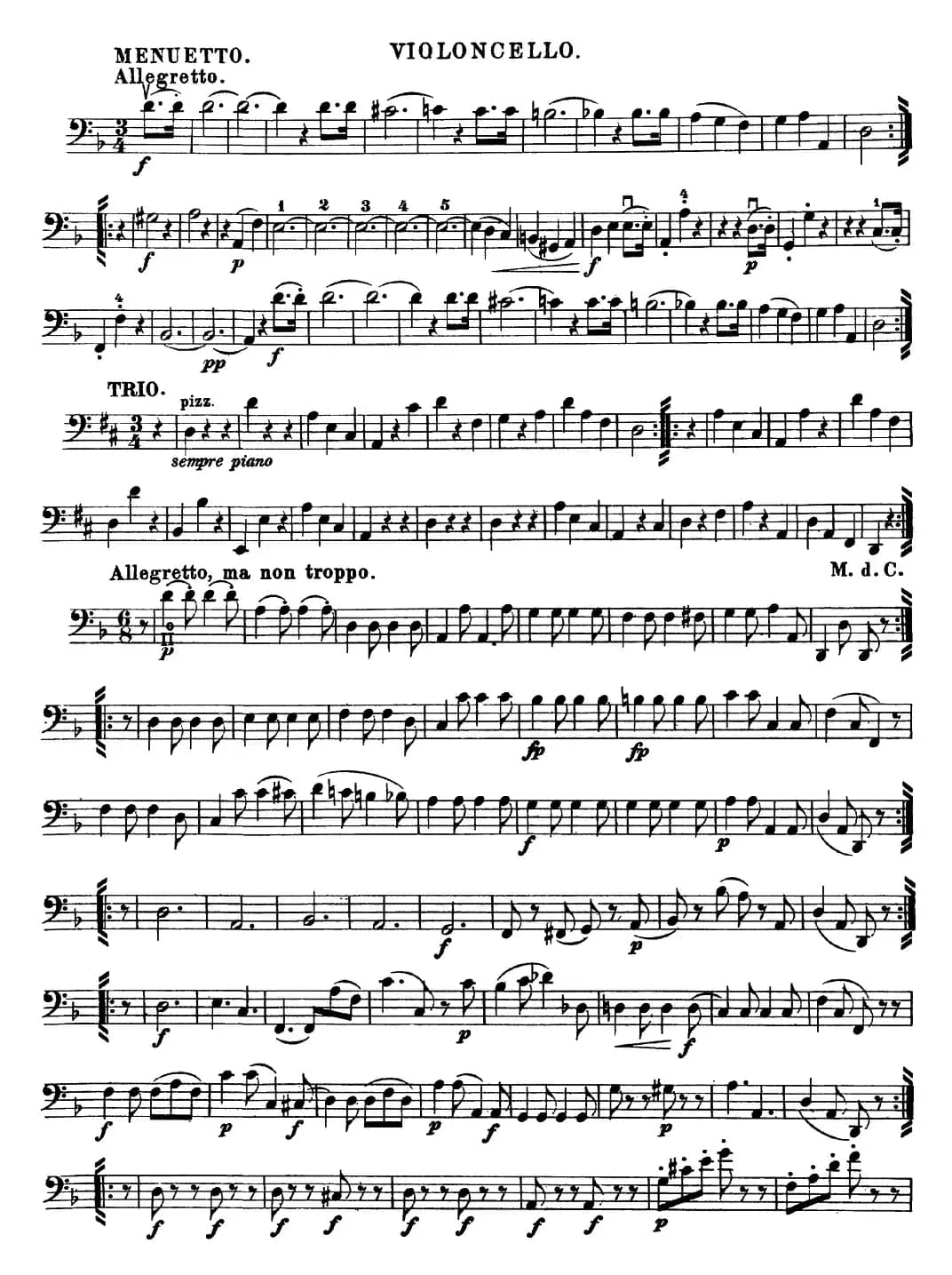 Mozart《Quartet No.15 in D Minor,K.421》（Cello分谱）