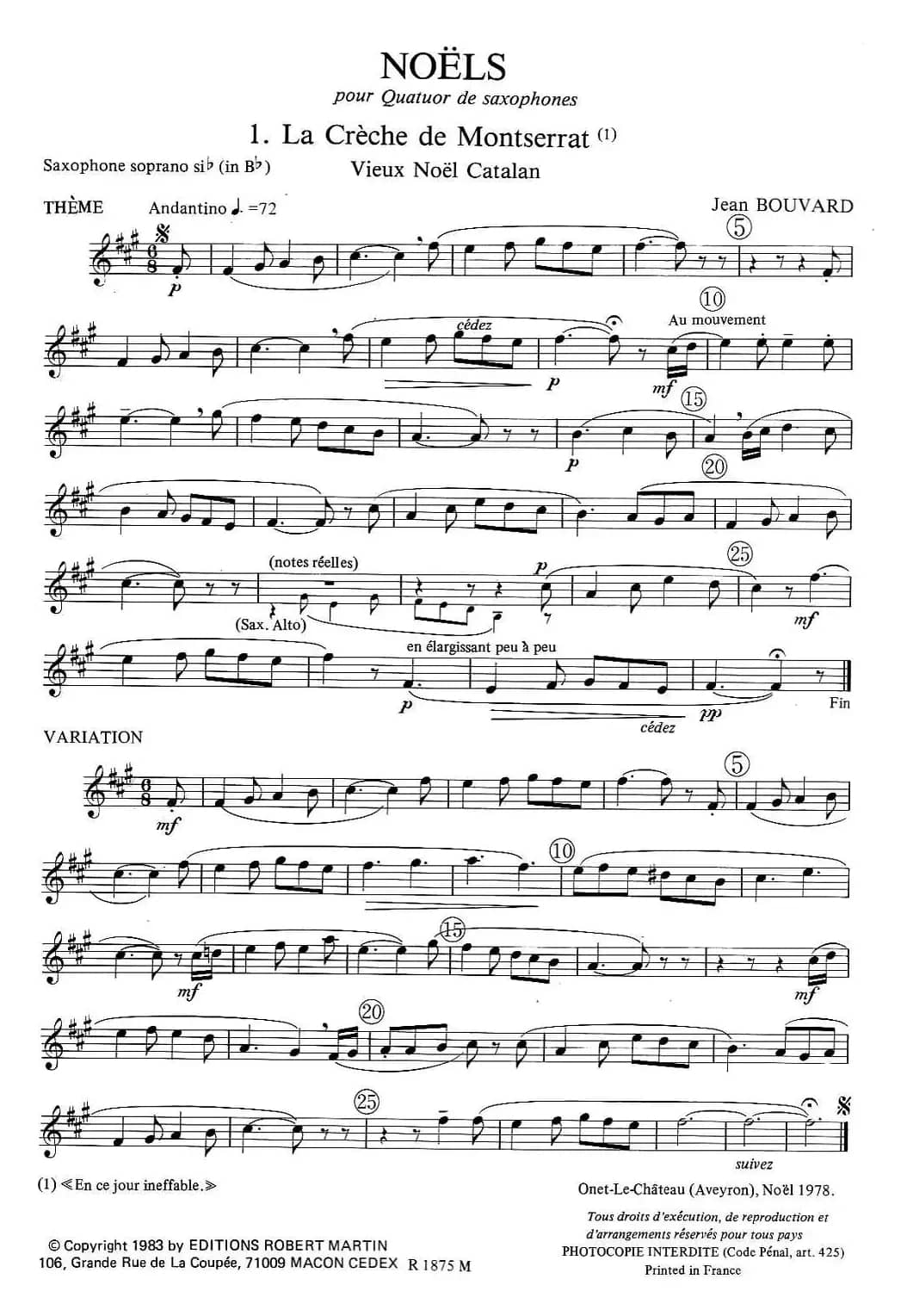 jean Bouvard 编写的6首萨克斯四重奏（高音萨克斯分谱）