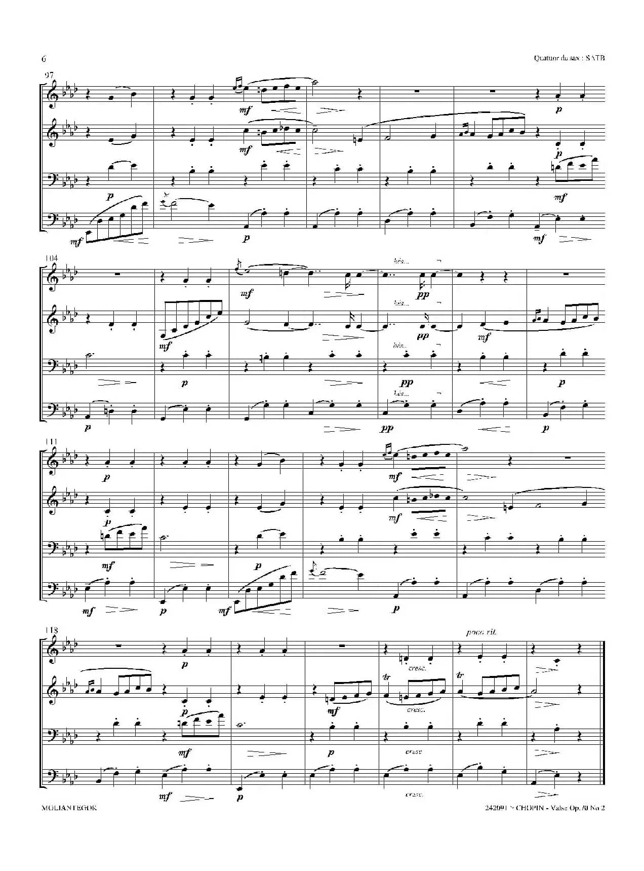 f小调圆舞曲 Op.70 No.2（四重奏总谱）