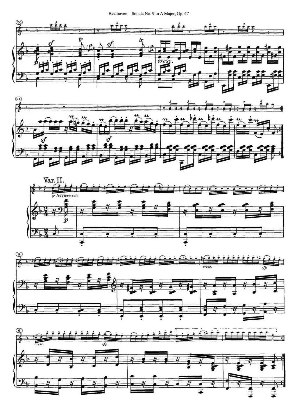 Violin Sonata No.9 in A Major Op.47（小提琴+钢琴伴奏）