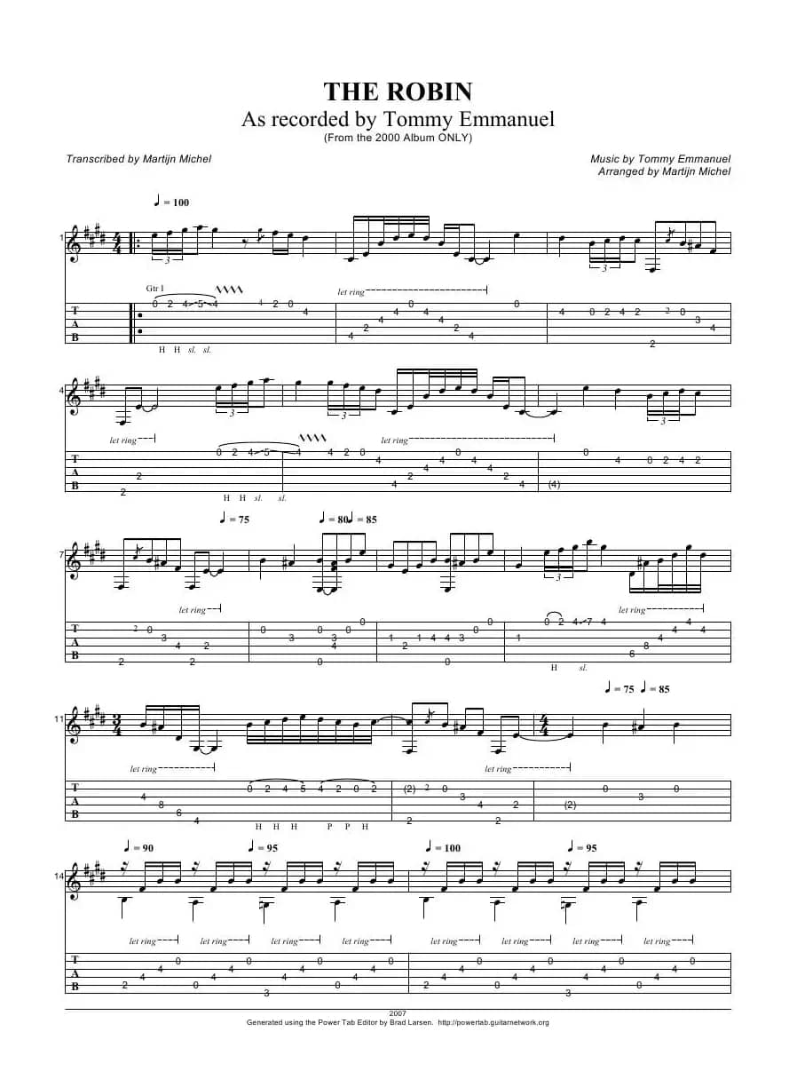 tommy emmanuel：the robin（指弹吉它）