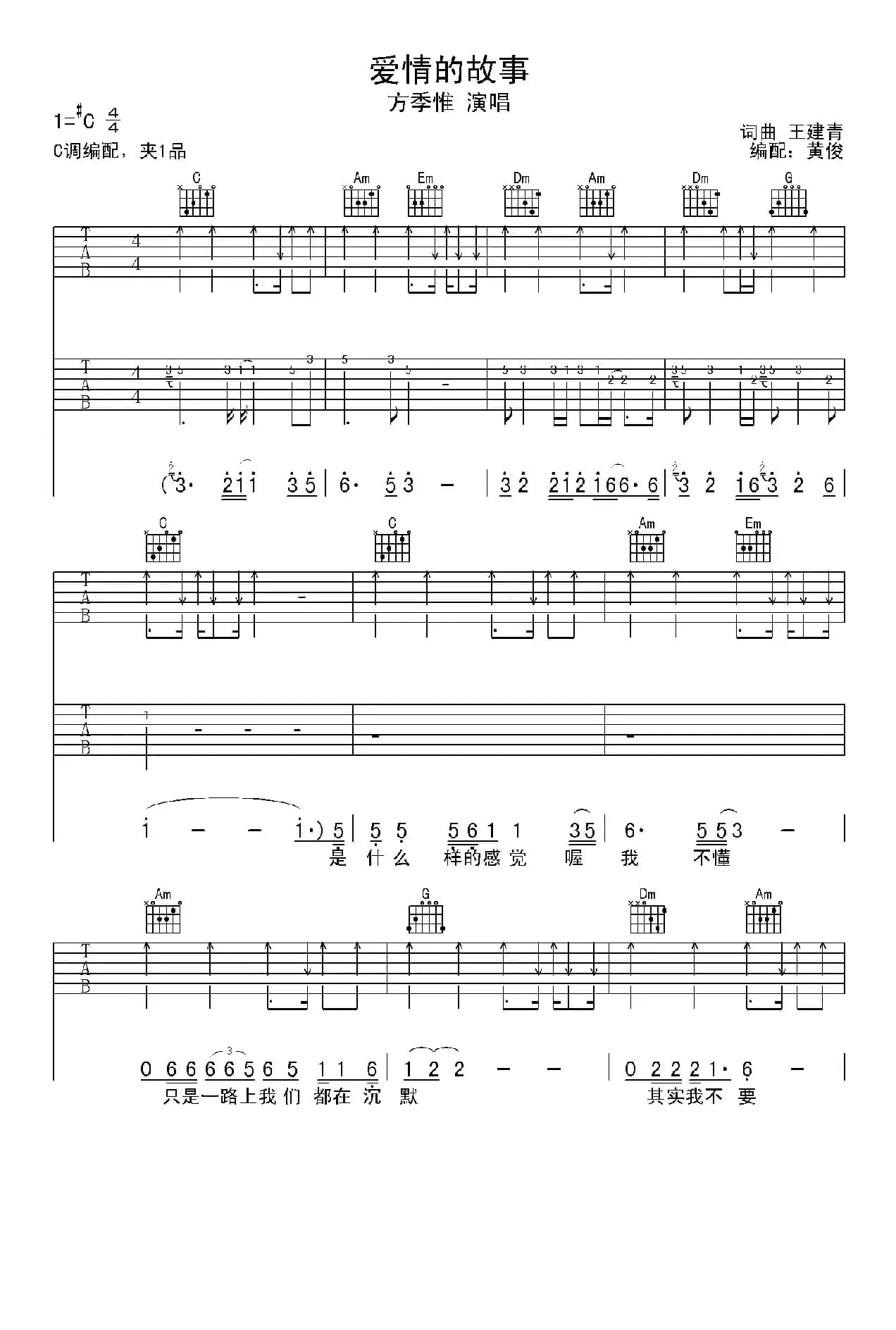 爱情的故事（王建青词曲、黄俊编配版）