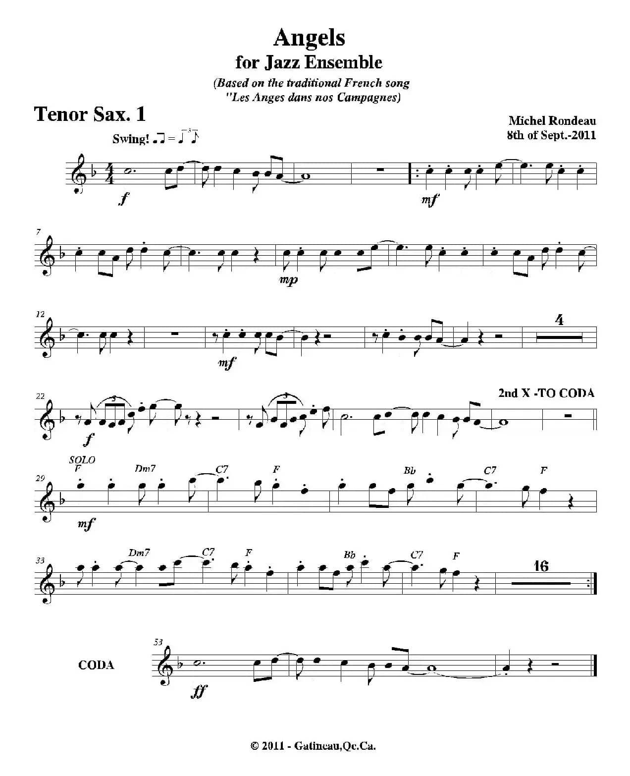 Angels for Jazz Ensemble（第一次中音萨克斯分谱）