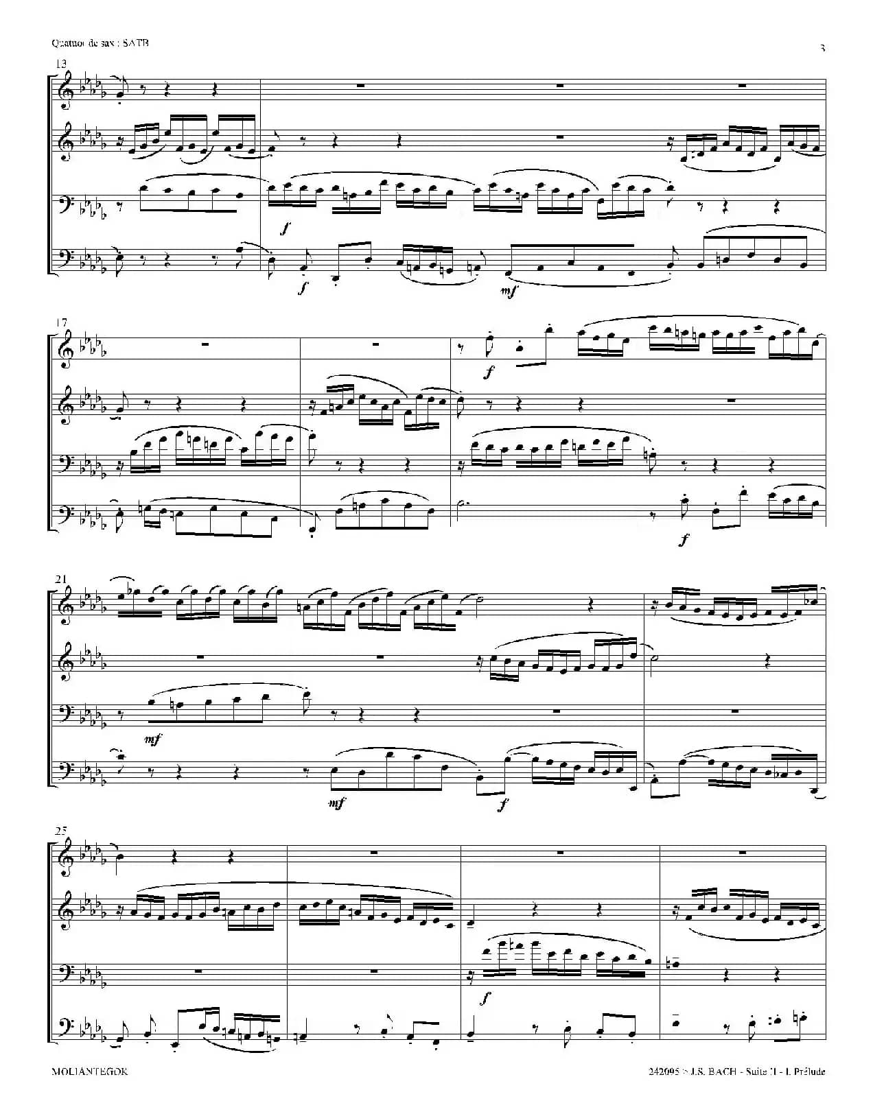 Suite anglaise No 2,BWV 807（法国组曲之二·前奏曲）（四重奏总谱）