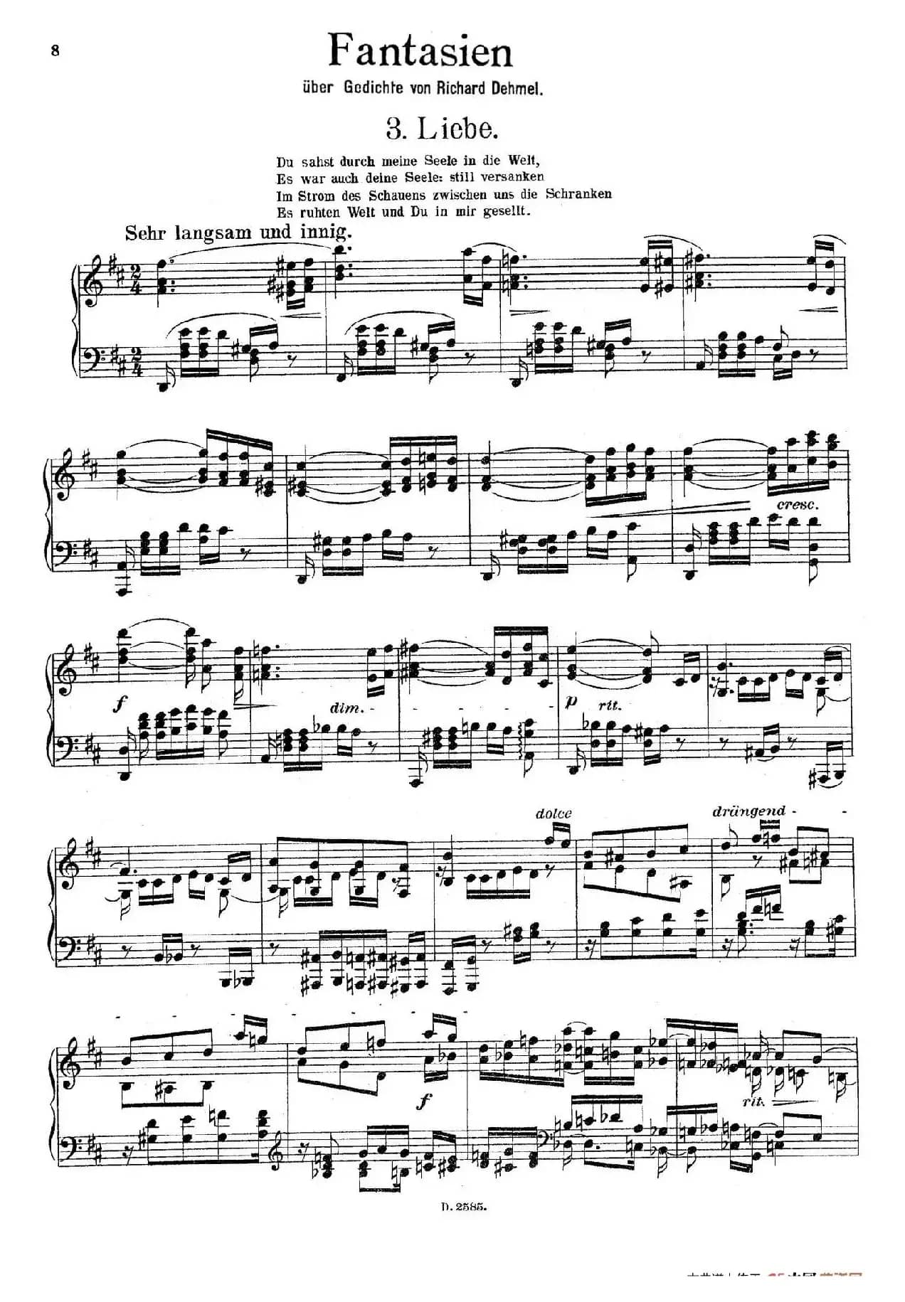 Fantasien über Gedichte von Richard Dehmel Op.9（德默尔之诗幻想曲3. 爱情）