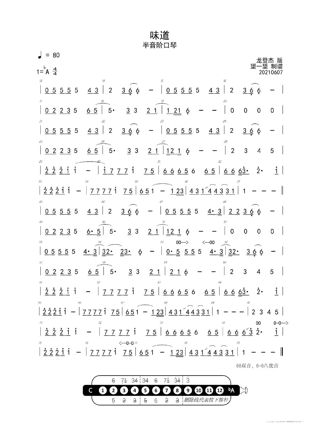 味道 Ab 首调简谱（半音阶口琴）