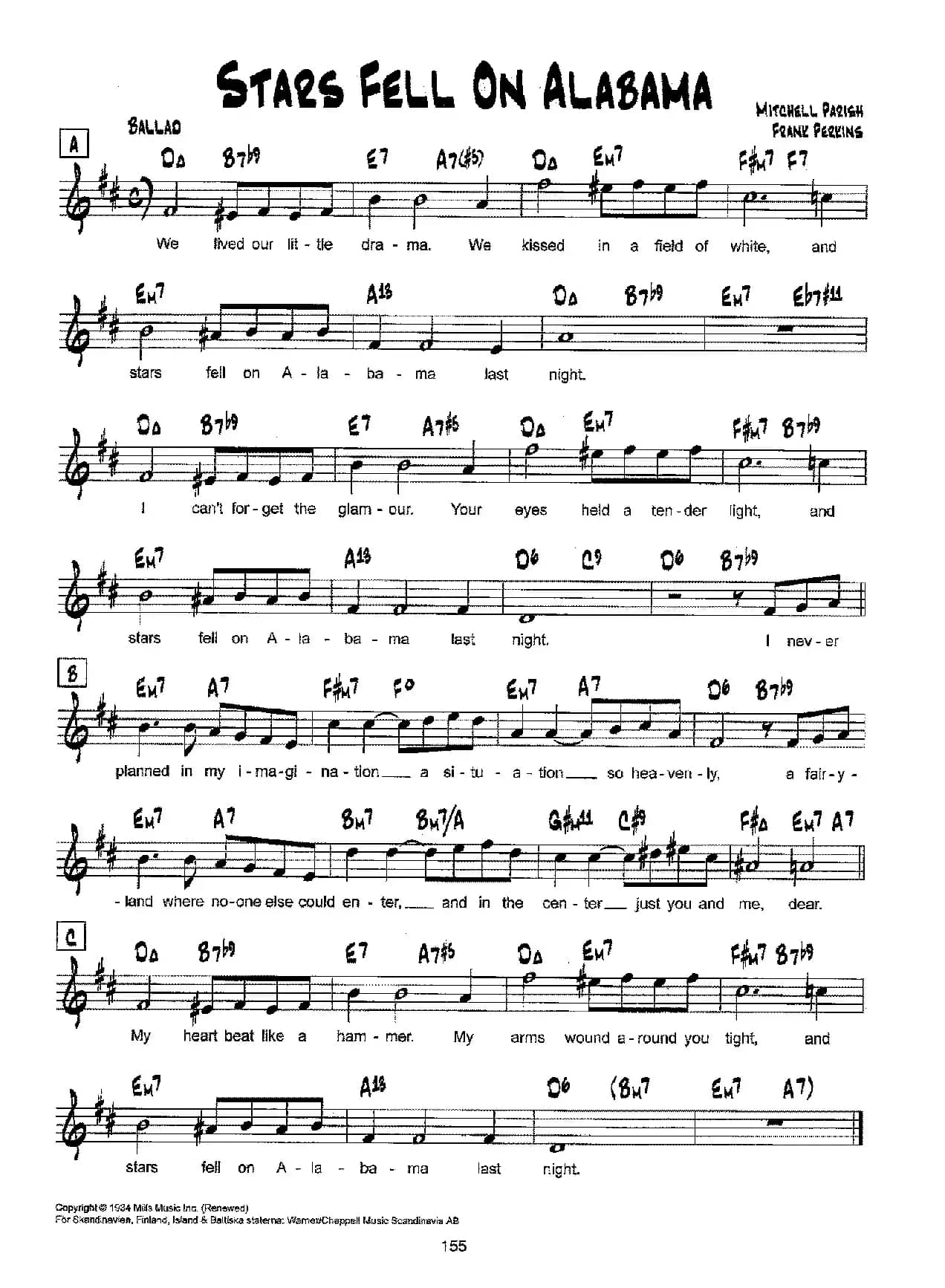 降B爵士乐谱：STARS FELL ON ALABAMA