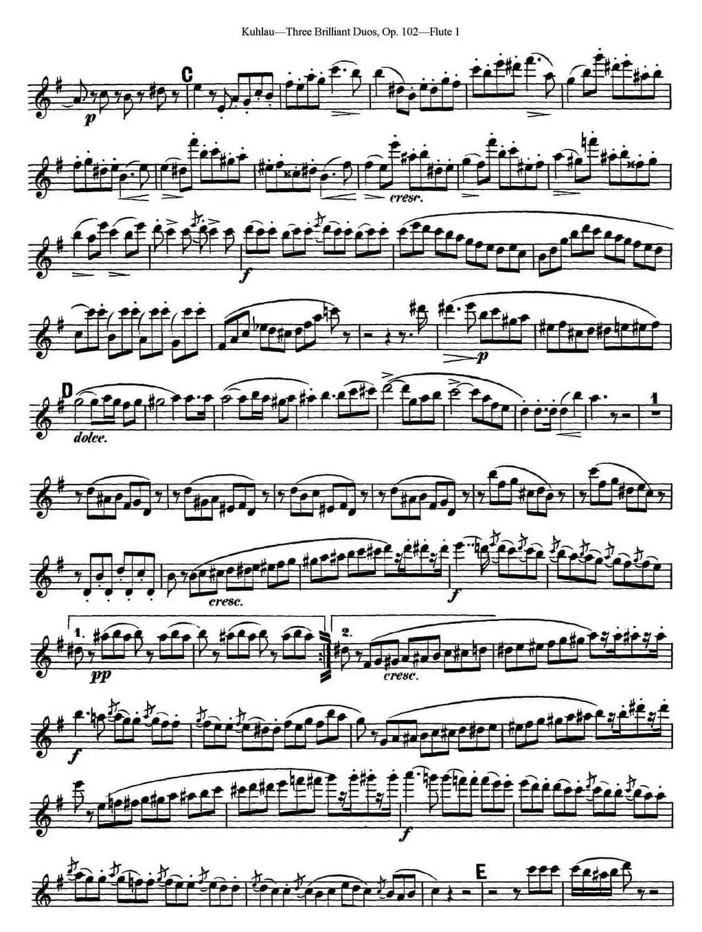 库劳长笛二重奏练习三段OP.102——Flute 1（NO.2）