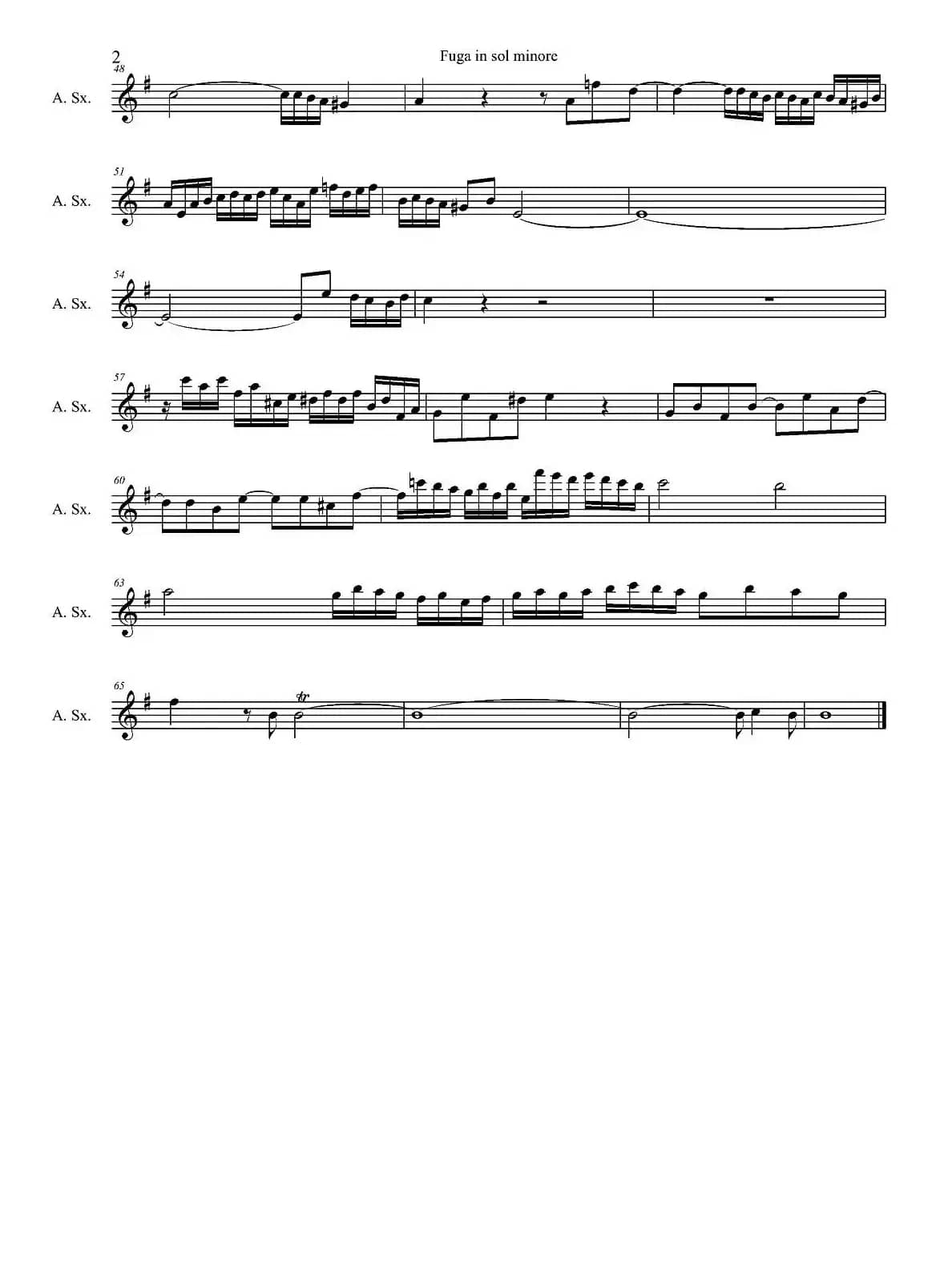 Fuga in sol minore （四重奏之中音萨克斯分谱）