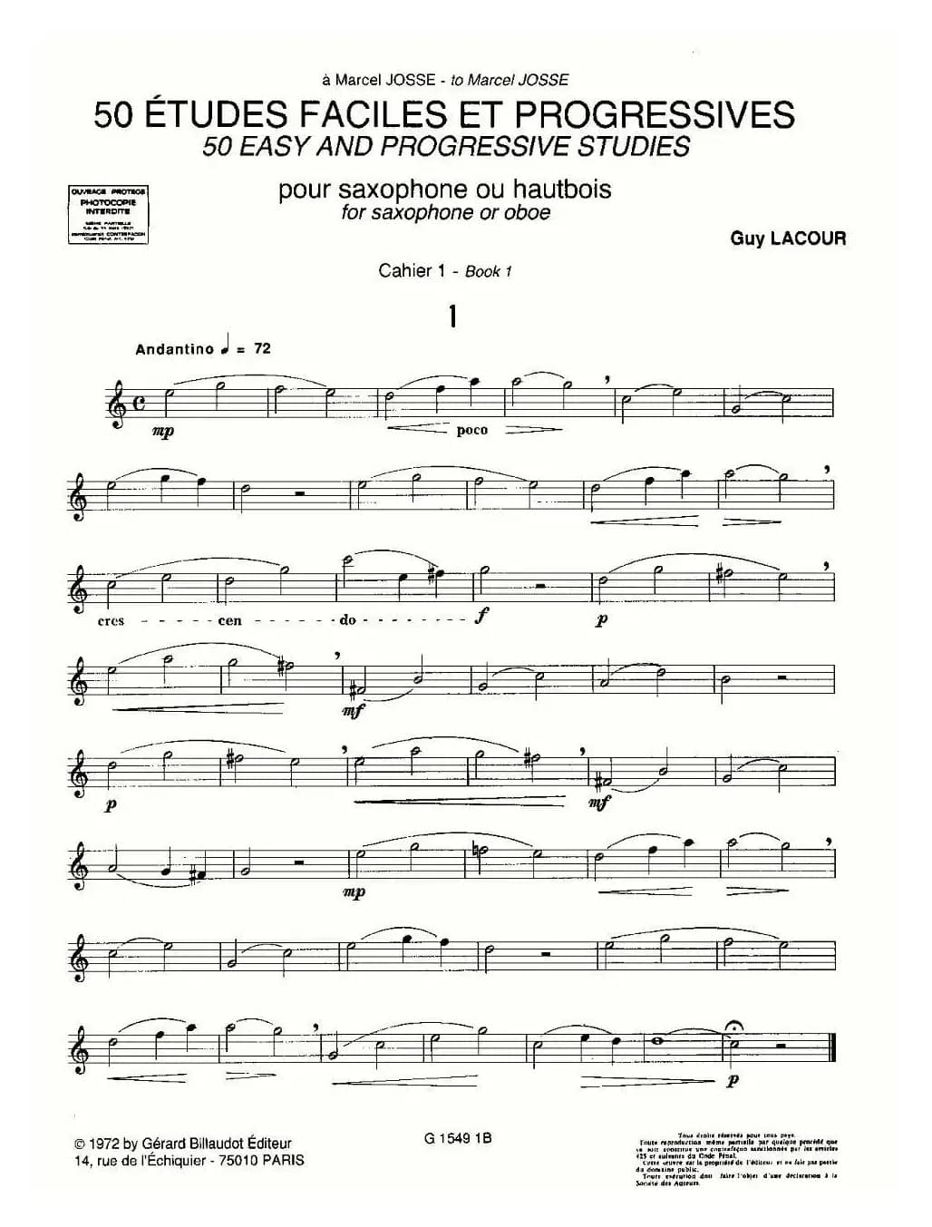 Guy Lacour 50 首萨克斯练习曲之一