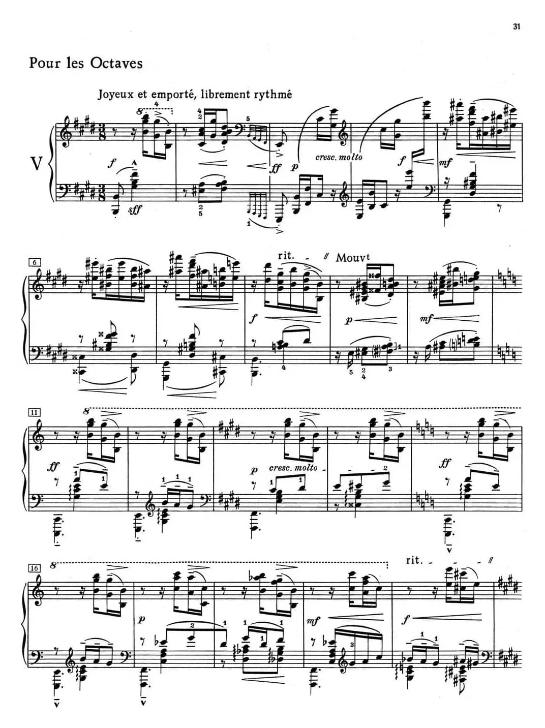 德彪西12首钢琴练习曲（5 八度练习v1.0 octaves）